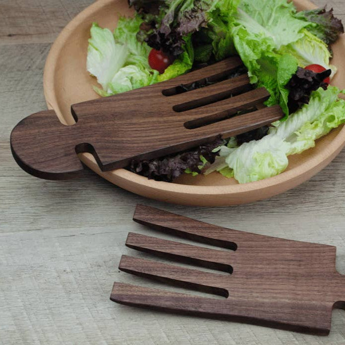 9" Walnut Wood Salad Hands