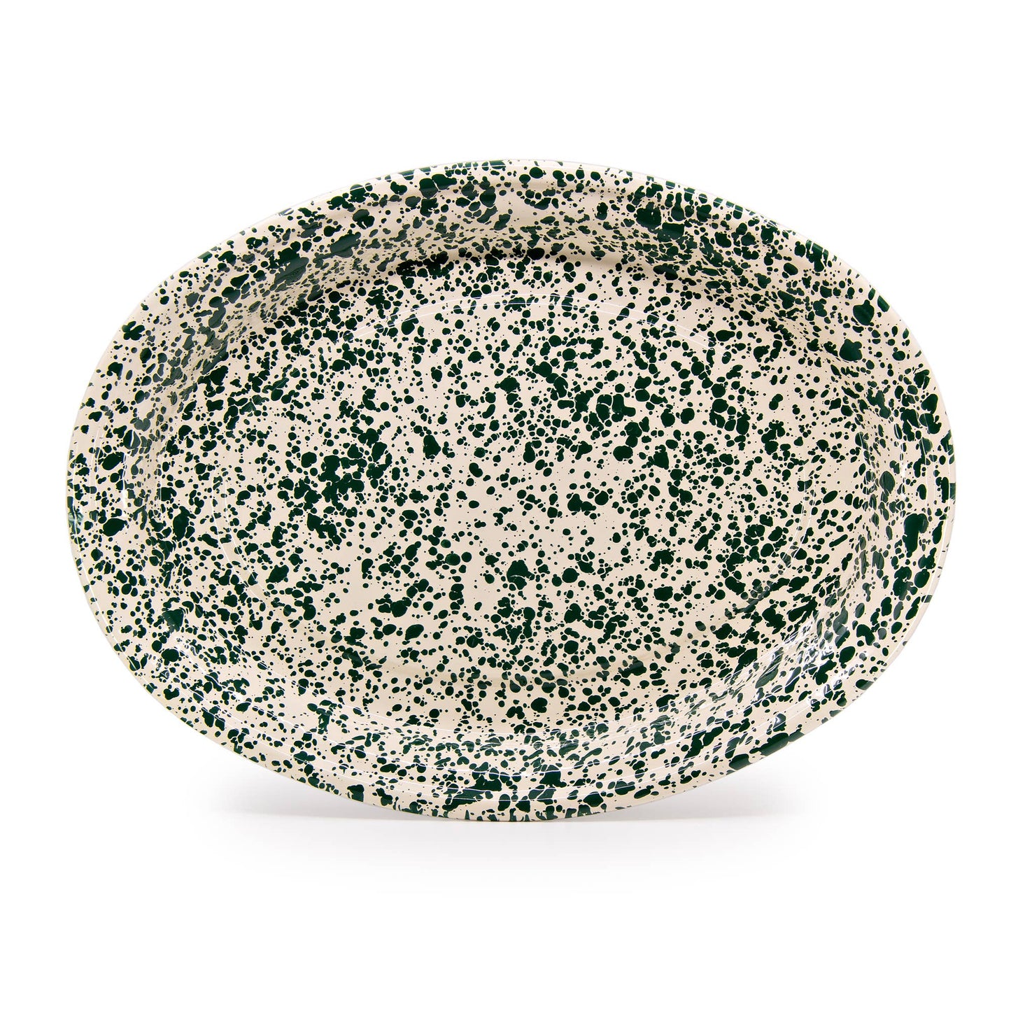 Splatter Enamelware Oval Platter | Green & Cream