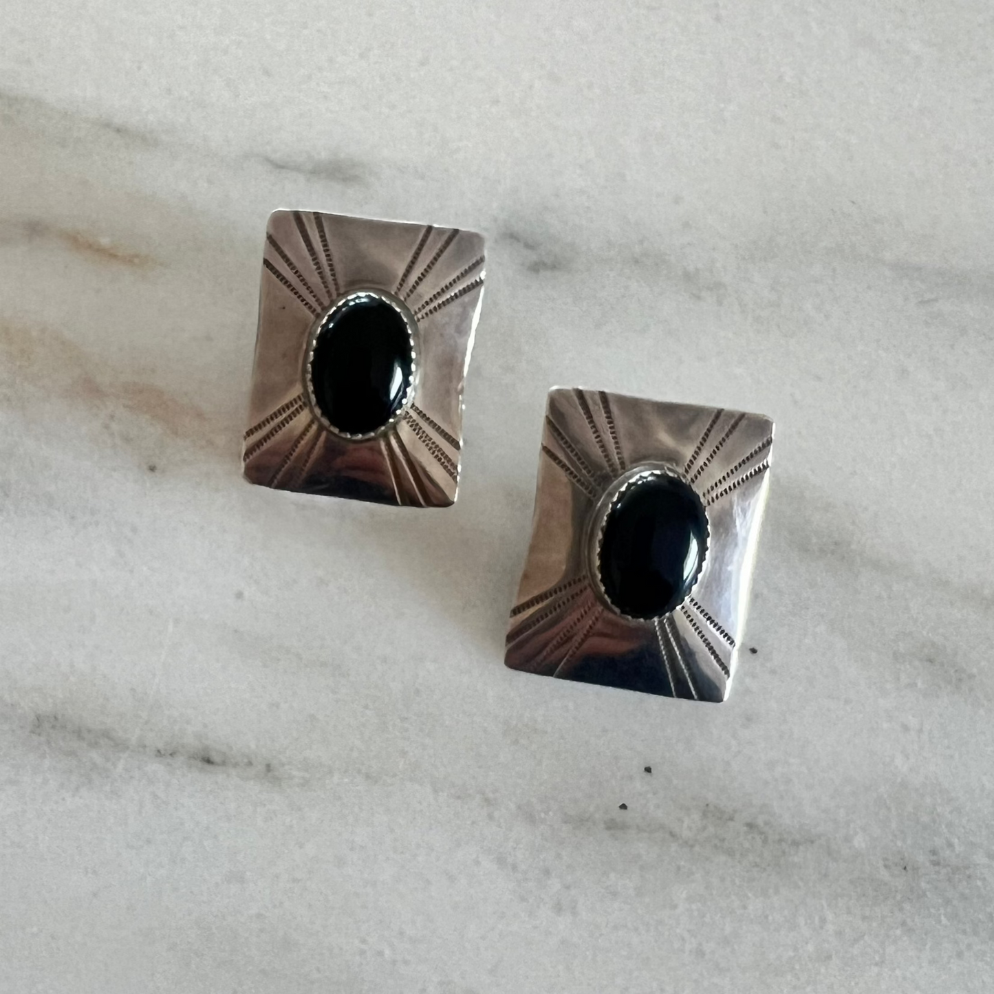 Vintage Native American Onyx Sterling Silver Earrings