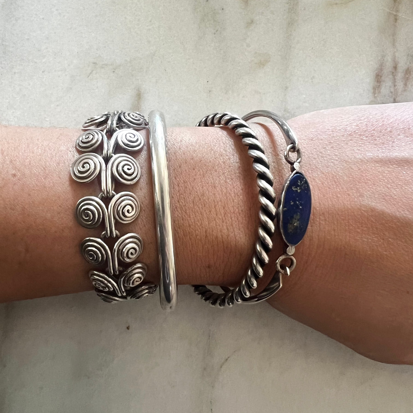 Vintage Sterling & Lapis Cuff Bracelet