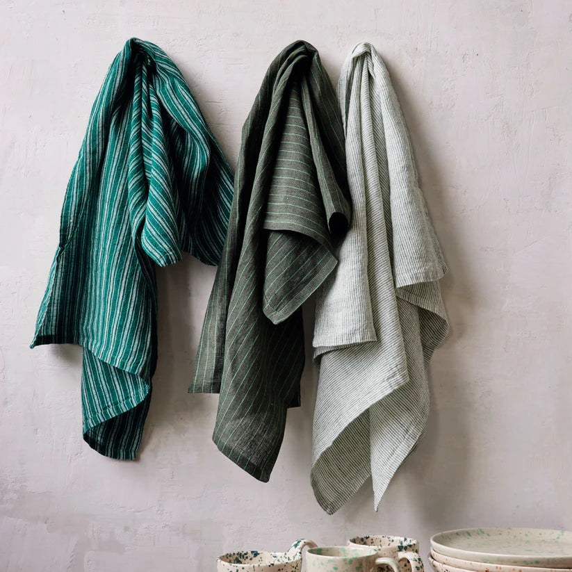 Linen Tea Towel | Ticking Stripe Leaf