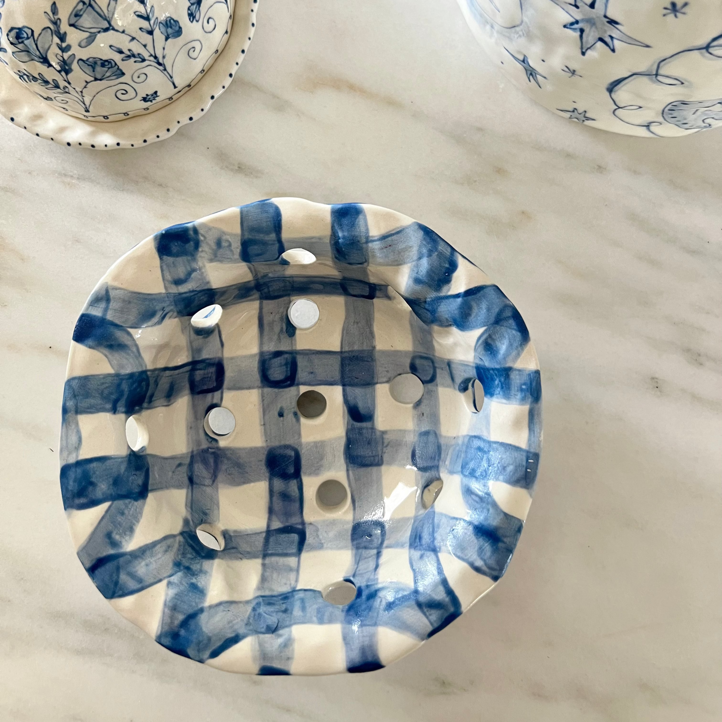 Hand Painted Berry Bowl | Blue Gingham