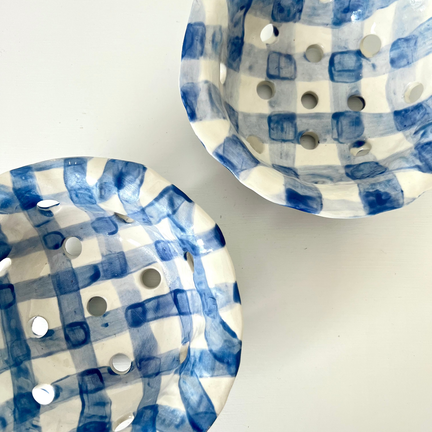 Hand Painted Berry Bowl | Blue Gingham
