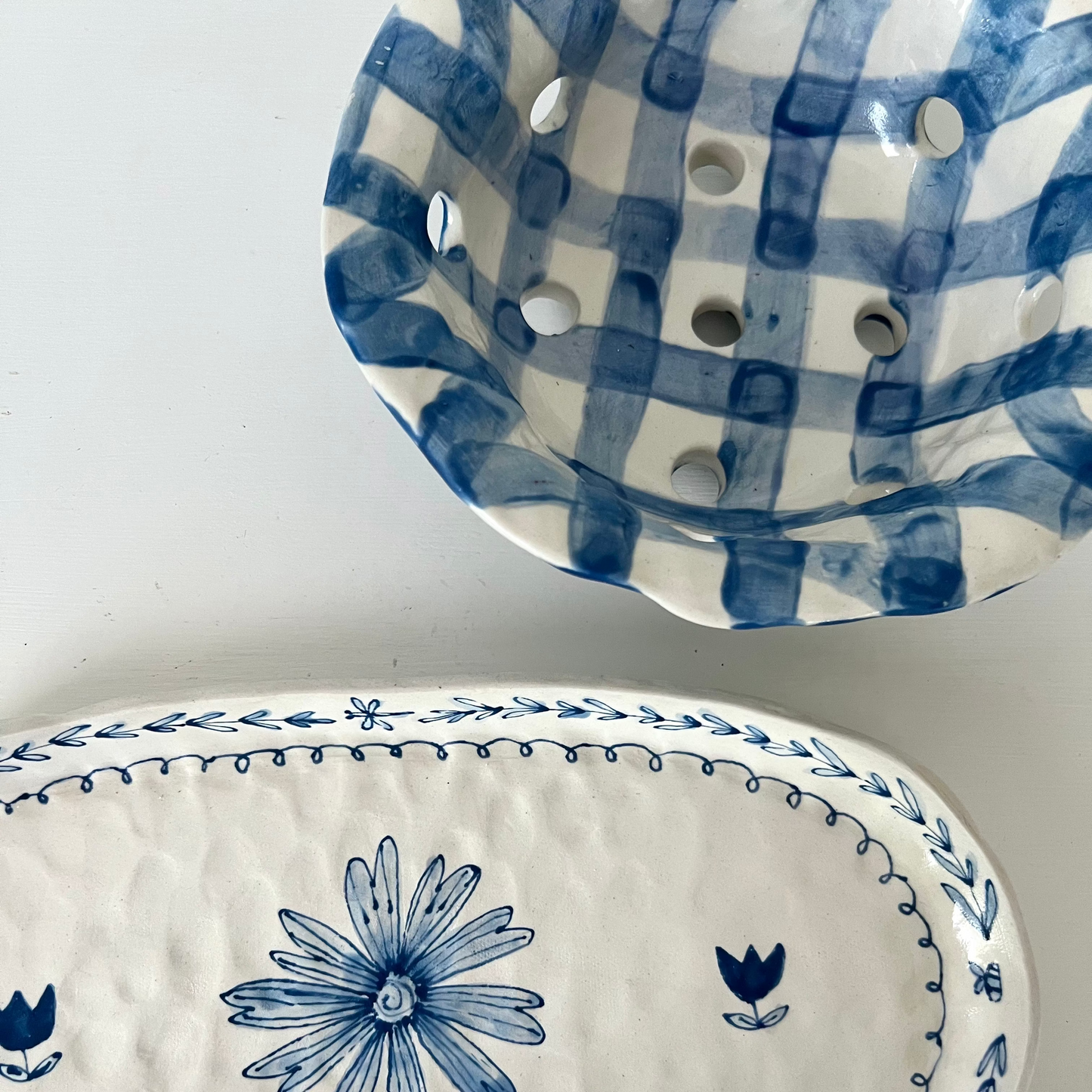 Hand Painted Berry Bowl | Blue Gingham