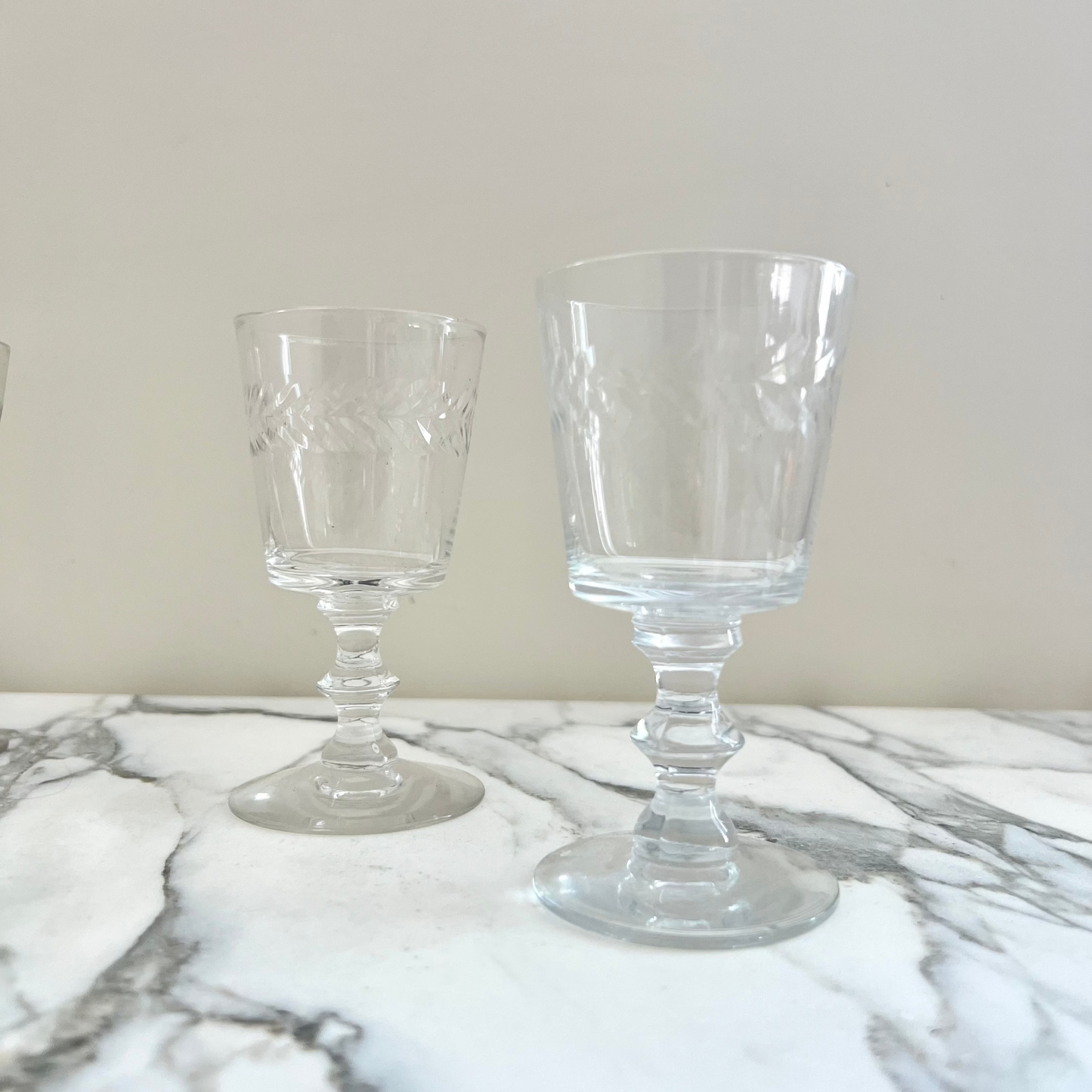 Vintage Etched Footed Glass | Set of 4