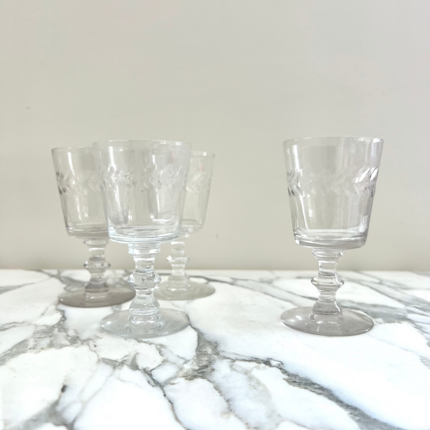 Vintage Etched Footed Glass | Set of 4