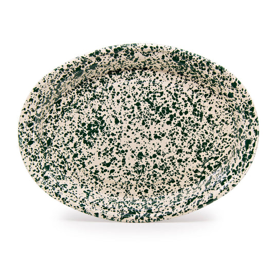 Splatter Enamelware Oval Platter | Green & Cream