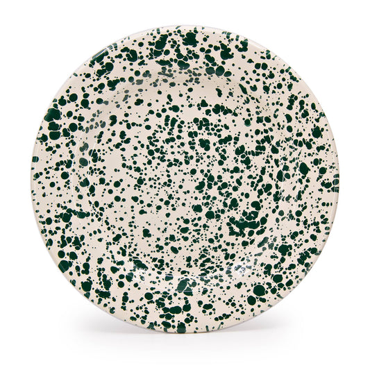 Splatter Enamelware Dinner Plate: Green & Cream