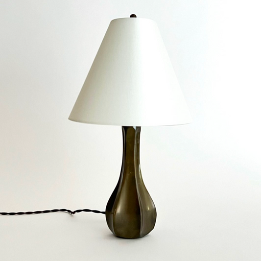 Small Brass Lamp with Custom Silk Shade