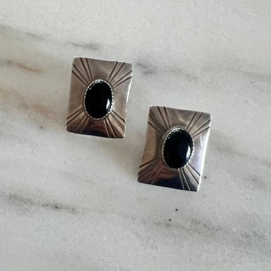 Vintage Native American Onyx Sterling Silver Earrings