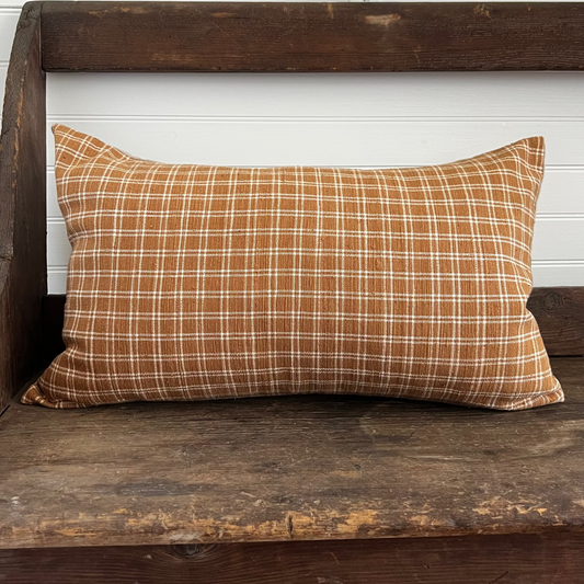 Cotton Cinnamon Check Pillow