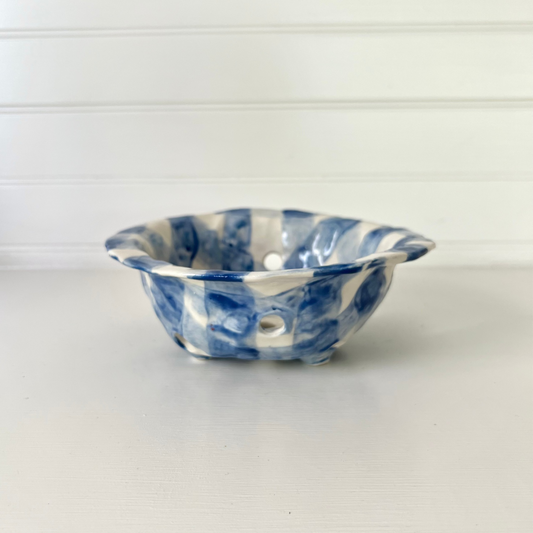 Hand Painted Berry Bowl | Blue Gingham