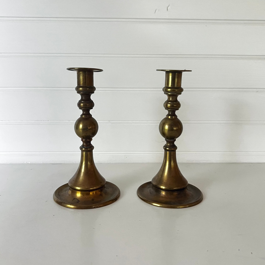 Vintage Pair of Brass Candle Holders