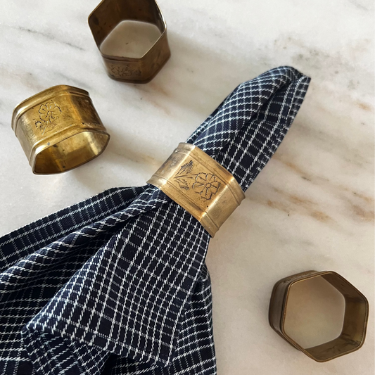 Vintage brass Napkin Ring Set | Flower