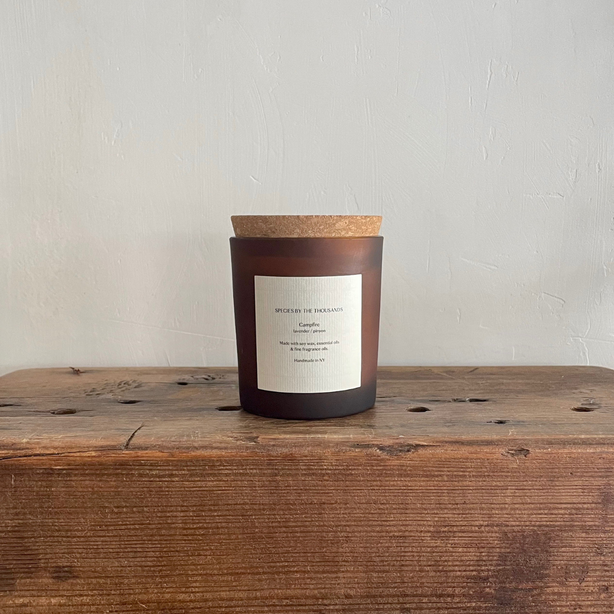 Campfire, Pinyon + Lavender Handcrafted Scented Soy Candle: Frosted amber