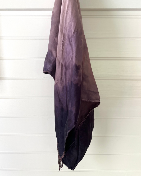 Hand Dyed Silk Scarf with Beaded Embroidery | Plum