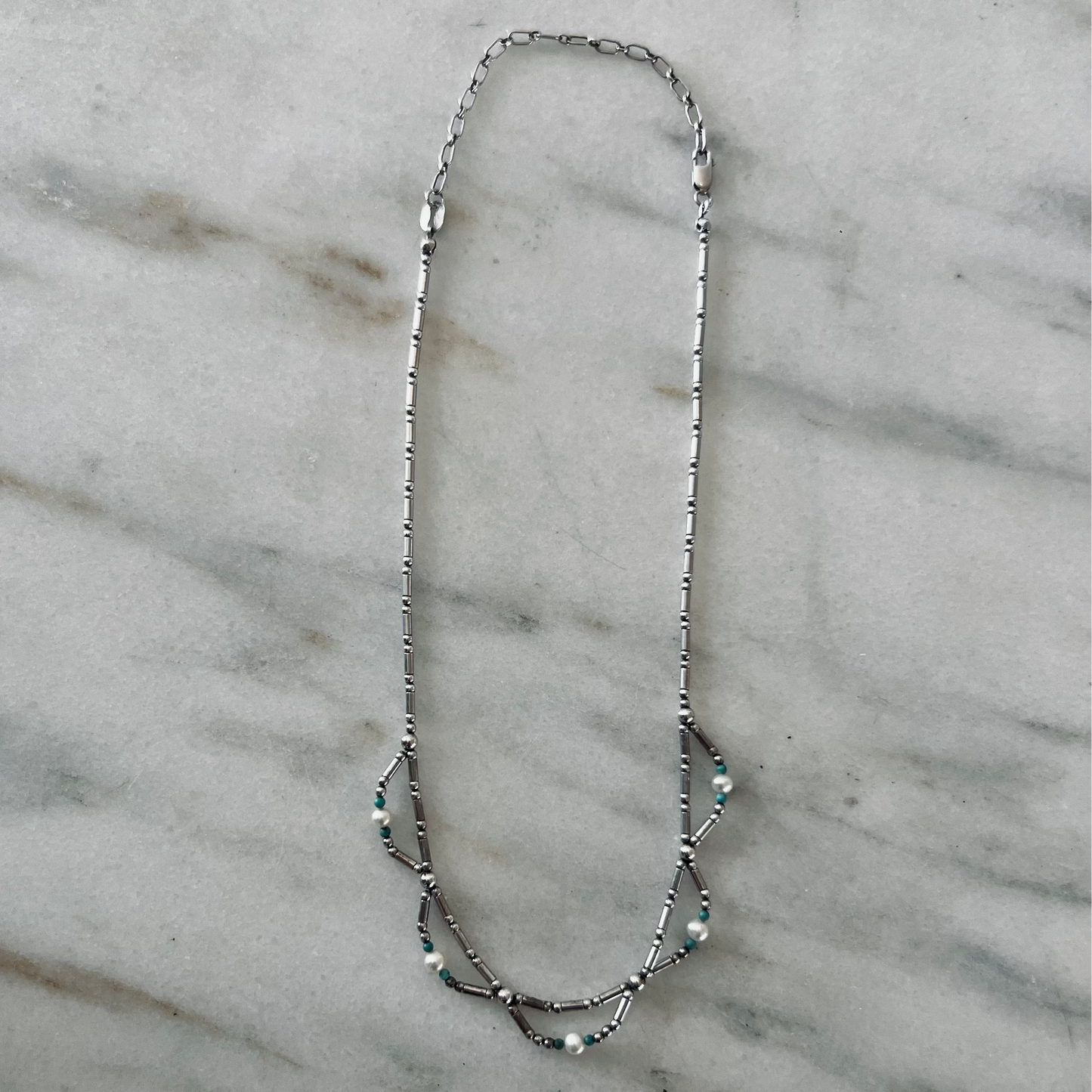 Vintage Sterling Silver Beaded Necklace
