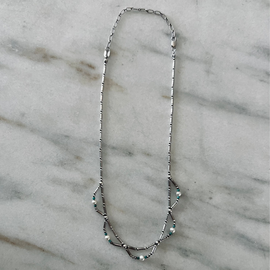 Vintage Sterling Silver Beaded Necklace